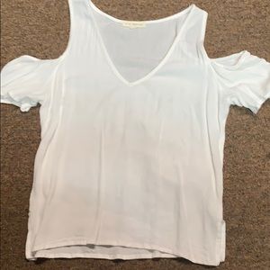 white flowy shoulderless top